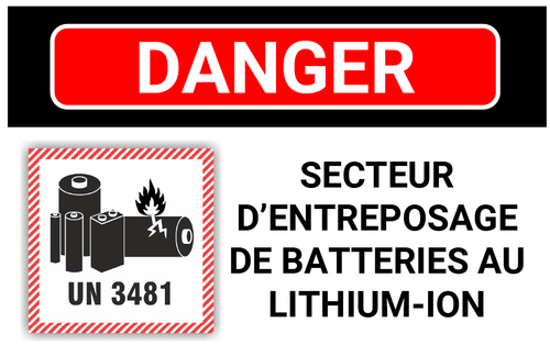 Affiche Danger secteur d'entreposage de batterie