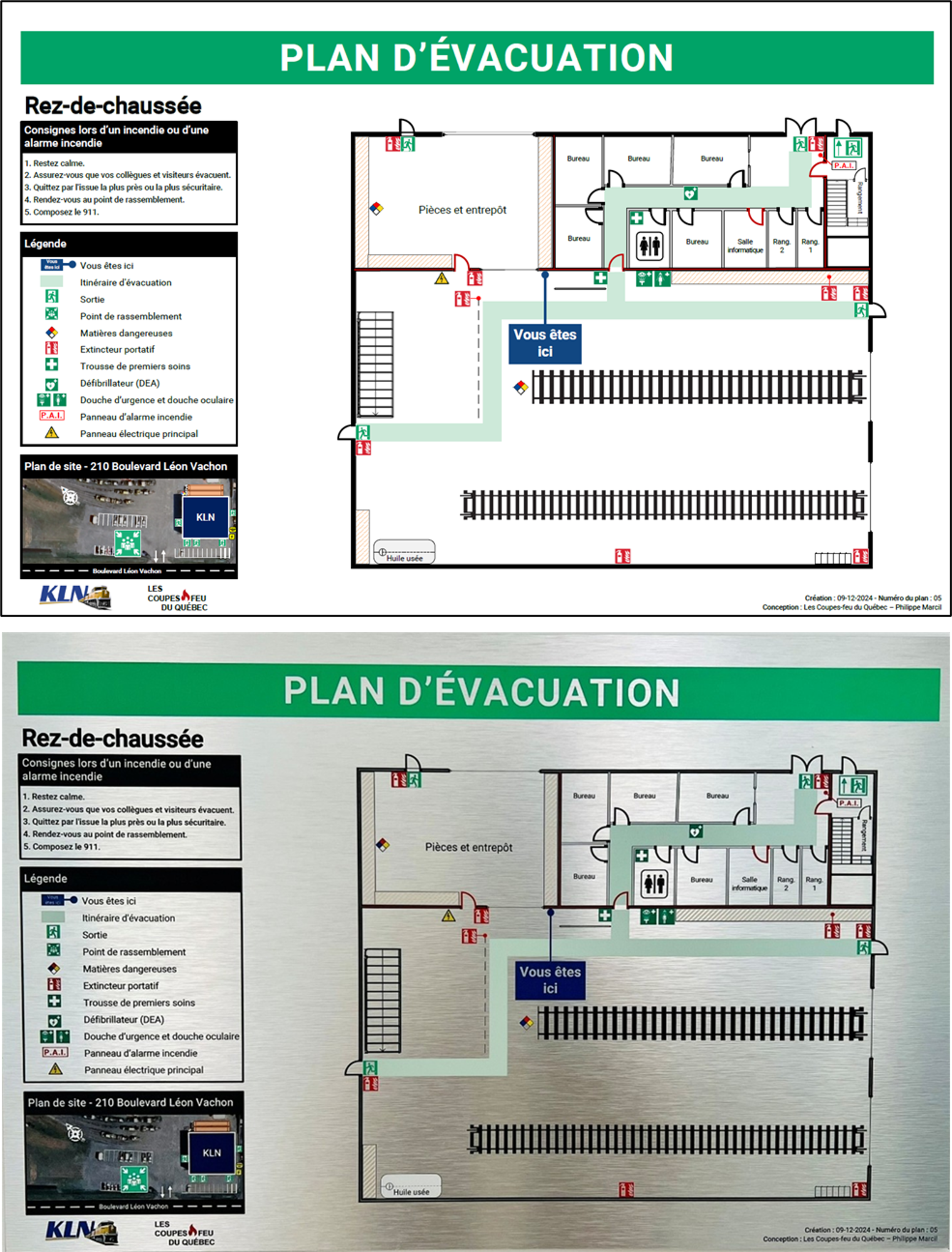 Exemple de plan d'évacuation professionnel conçu par Protection Stratégik pour la sécurité incendie d'un bâtiment.
