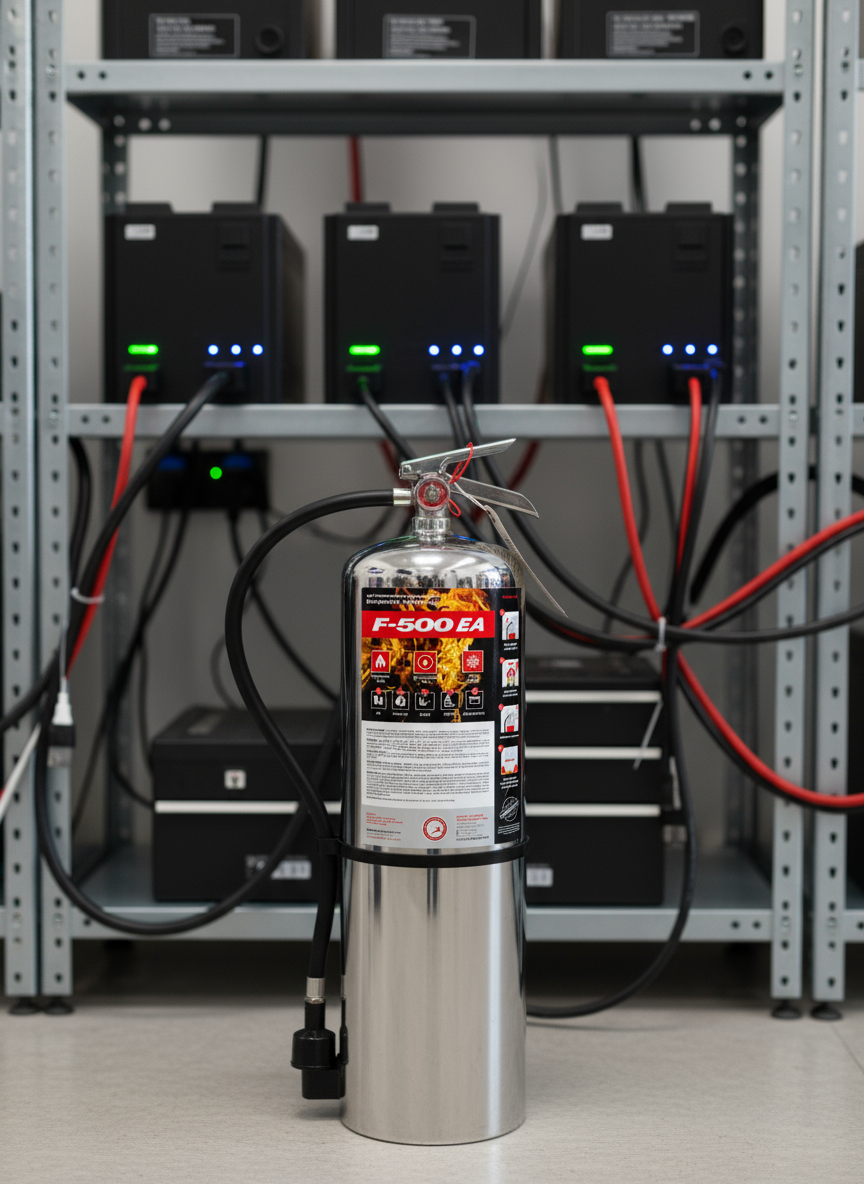Extincteur F-500 avec agent d’encapsulation pour feux de batteries lithium-ion